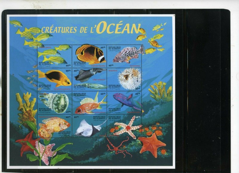 DJIBOUTI 2000 FISH & MARINE LIFE 2 SHEETS OF 12 STAMPS MNH  