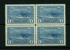 #262 SUPERB CENTERED $1.00 Destroyer block of 4  MNH Cat $480 Canada mint