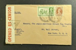 1940 Munnar Travancore India Censored Cover to New York City India Censor