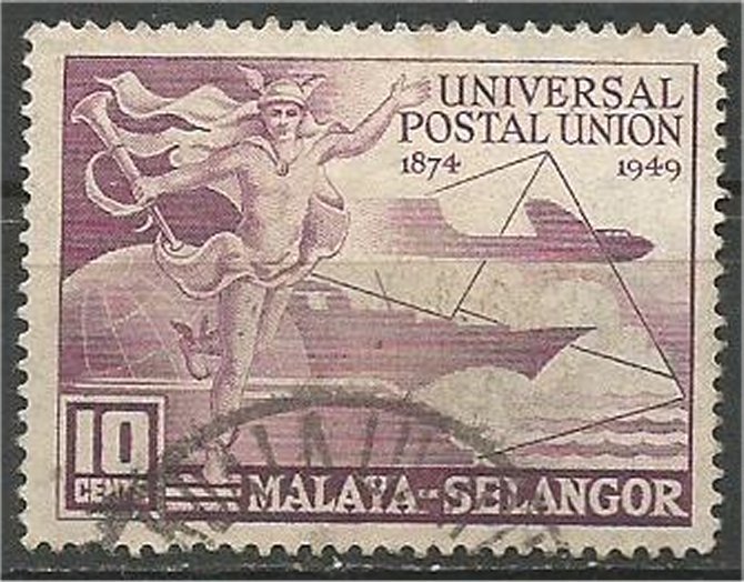 SELANGOR, 1949, used 10c UPU Scott 76