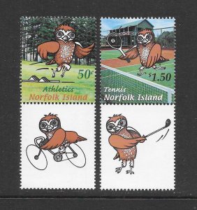 BIRDS - NORFOLK ISLAND #764-5 WITH TABS OWL MNH