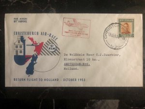 1953 New Zealand First Flight Cover To Amsterdam Holland KLM