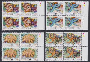 BIOT WWF Sea Stars 4v Blocks of 4 with right margin SG#253/56 SC#231-34