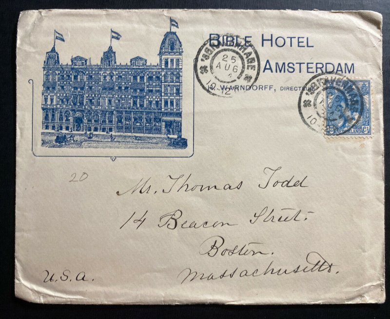 1924 The Hague Netherlands Bible Hotel Advertising  cover To Boston ma USA