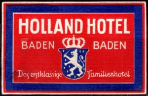 Vintage Germany Luggage Label Holland Hotel Baden The First Class Family Hotel