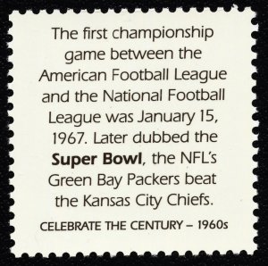 US 3188l MNH VF 33 Cent  Super Bowl I Celebrate the Century 1960s