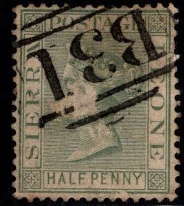 Sierra Leone Scott 22 Victoria Half p stamp scuffed face