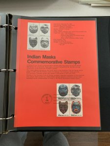 USPS Souvenir Page Scott 1834-1847, 1980 Indian masks stamps