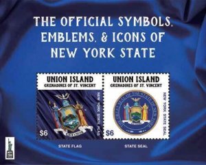 Union Island 2016 - Symbols of New York State, Flag, Seal - Souvenir Sheet - MNH