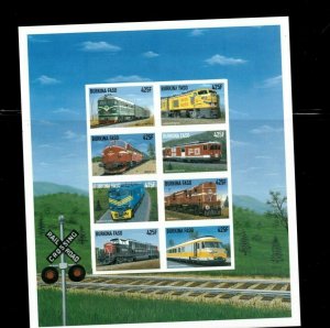 Burkina Faso 1998 - Trains - Scott #1122 - IMPERF Stamp Sheet of 8 - MNH