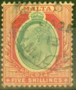 Malta 1911 5s Green & Red-Yellow SG63 V.F.U 