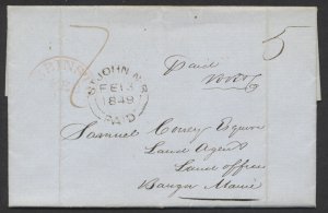 1849 New Brunswick SFL Cross-Border to Maine St John PAID Datestamp