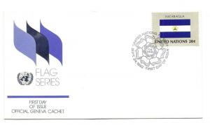 United Nations #384 Flag Series 1982, Nicaragua, Official Geneva Cachet, FDC