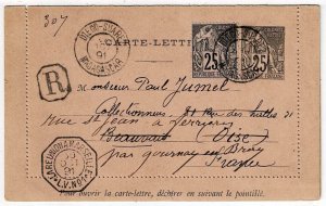 Madagascar 1891 Diego Suarez cancel on uprated mirror letter card to France