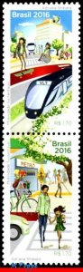 3342 BRAZIL 2016 SUSTAINABLE MOBILITY, BIKE, TRAIN, HANDICAPPED, ENVIRONMENT MNH