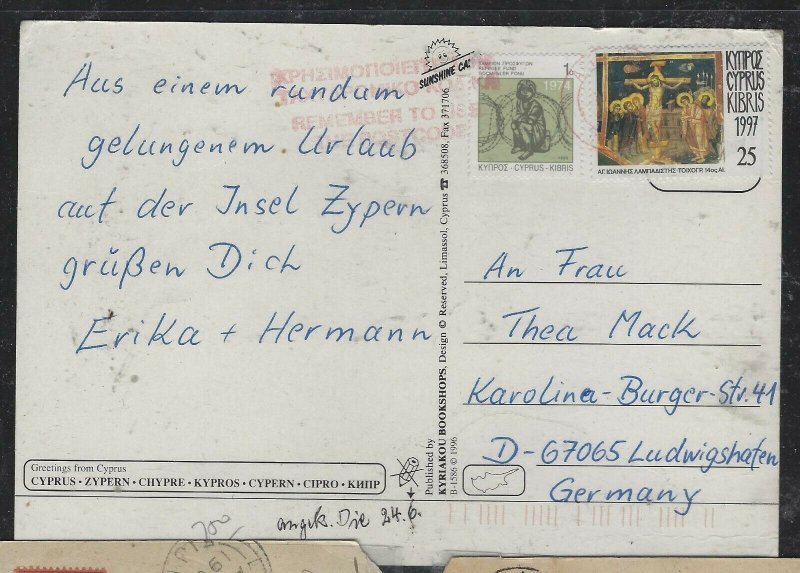 CYPRUS COVER (P1904B)  1C+25 ON PPC TO GERMANY