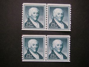 Scott 1059Ab, 25c Revere, Line Pair, tagged, dull gum, MNH Liberty Coil Beauty