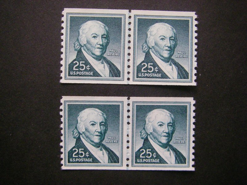 Scott 1059Ab, 25c Revere, Line Pair, tagged, dull gum, MNH Liberty Coil Beauty