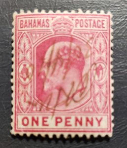 Stamp North America Bahamas 1902 Edward VII A7 sc# 37 1p car rose