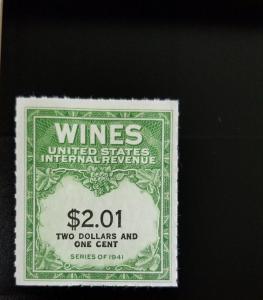 1951-54 $2.01 U.S. Internal Revenue Cordial & Wine, Green Scott RE199 Mint NH