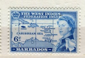 BARBADOS; 1958 early QEII issue fine Mint hinged 6c. value