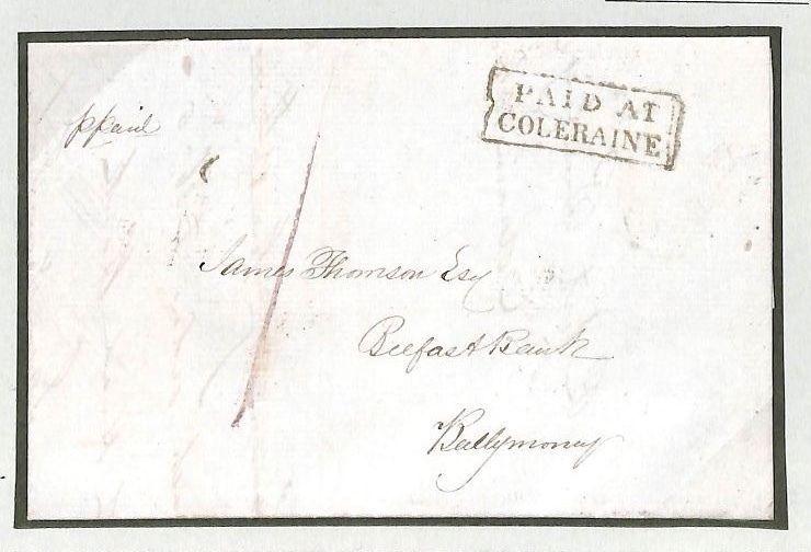 BD210 GB Ireland UPP Postmark Superb *PAID AT COLERAINE* Derry 1842 Cover BANK