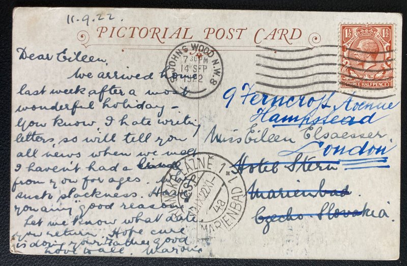 1922 St Johns Wood England Picture Postcard Cover To Czechoslovakia