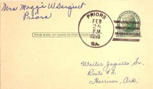 United States Georgia Priors 1950 4f-bar  1886-1950  Postal Card  Philatelic.