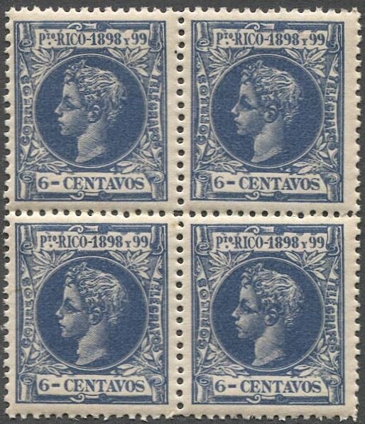 PUERTO RICO 1898 Sc 145  6c dk blue Alphonso XIII MNH Block of Four, VF