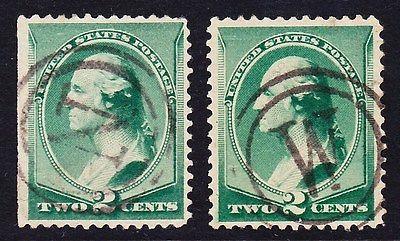 Scott 213 (x2), Used, \N\ and \W\ in 2 Rings Fancy Cancels