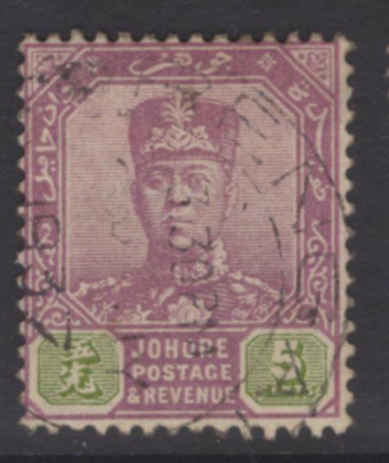 MALAYA JOHORE SG109 1922 5c DULL PURPLE & SAGE-GREEN USED