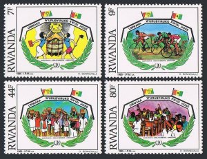 Rwanda 1230-1233,MNH. Youth Year IYY-1985.Education,agriculture,Bicycling, 