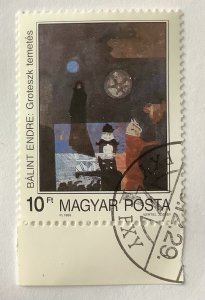 Hungary 1989 Scott 3211 CTO - 10 Ft, Painting, Grotesque Funeral by Endre Bálint