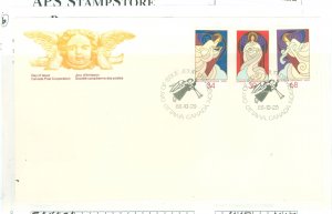 Canada 1113-1115 1986 Christmas set on an unaddressed, cacheted combo 1st day cover.