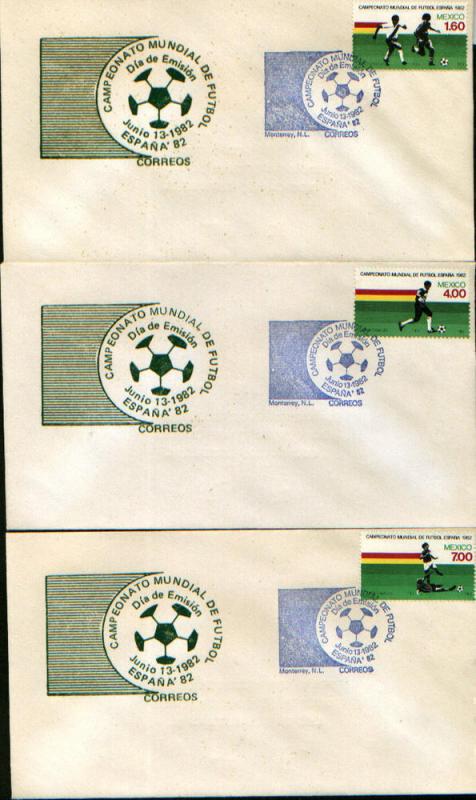 MEXICO 1278-1280, FDC World Soccer FIFA Cup Set of 3. VF.