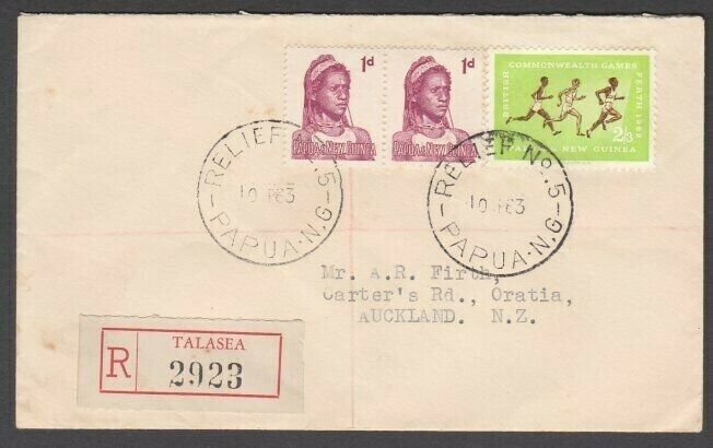 PAPUA NEW GUINEA 1963 Registered cover ex TALASEA - Relief No.5 cds.........M699