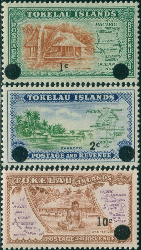 Tokelau 1967 SG9-11 Decimal Overprints Maps MNH