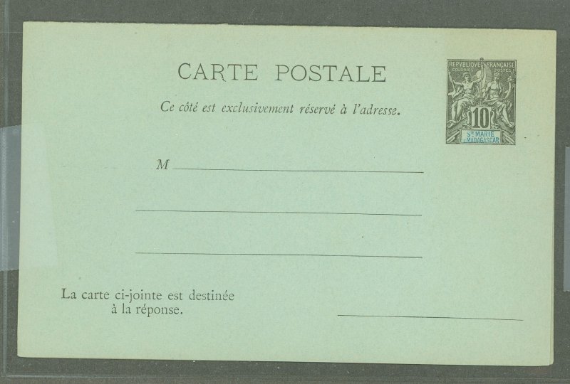 St. Marie de Madagascar  1892 10c + 10c black on pale blue