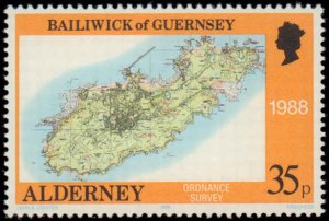 Great Britain Alderney #37-41, Complete Set(5), 1989, Maps, Never Hinged