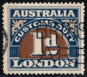 1907 Australia Revenue 1d Customs Duty London Used