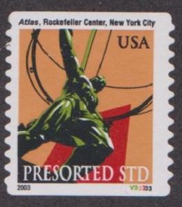 US #3770 Atlas Statue Used PNC Single plate #V33333