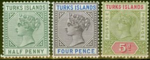 Turks Islands 1893-95 set of 3 SG70-72 Fine Lightly Mtd Mint