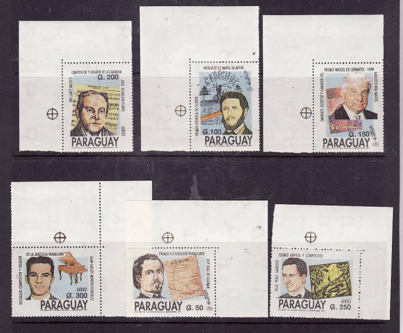 Paraguay-Sc#2373-8-unused NH set-Writers-Musicians-1991-