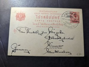 1912 Siam Satang Overprint Postcard Cover Bangkok to Wismar Germany