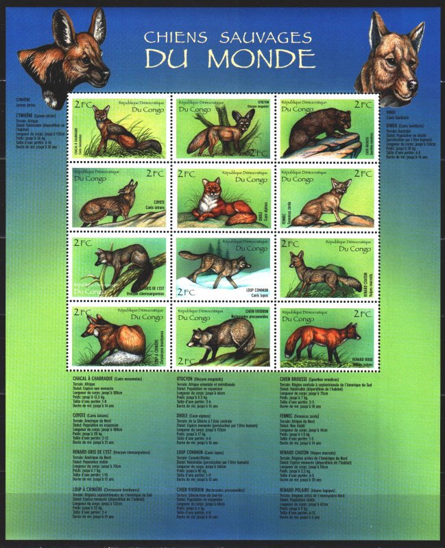 Kinshasa. 2000. Small sheet 1451-62. African predators, fauna. MNH.