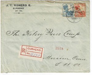 Curacao 1937 registered cover to the U.S., Scott 61, 63