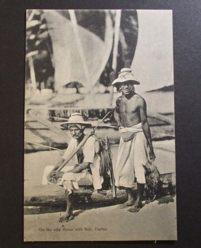 1907 - 1915 Mint Vintage Ceylon On The Way Home With Fish RPPC