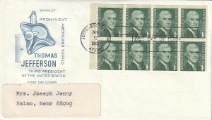 US 1278A (Me-27 Var) 1c Thomas Jefferson booklet pane FDC Farnam Cachet ECV$9.00