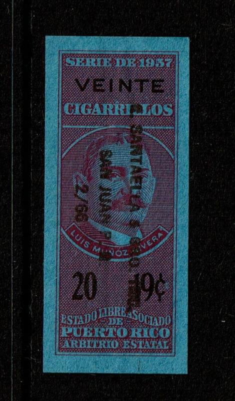 Puerto Rico 1957 20 / 19c Cigarettes Tax Stamp Used  - S8402