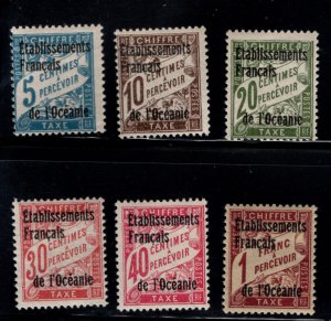 French Polynesia Scott J1-J6  MH* Postage due stamp short set 6/8
